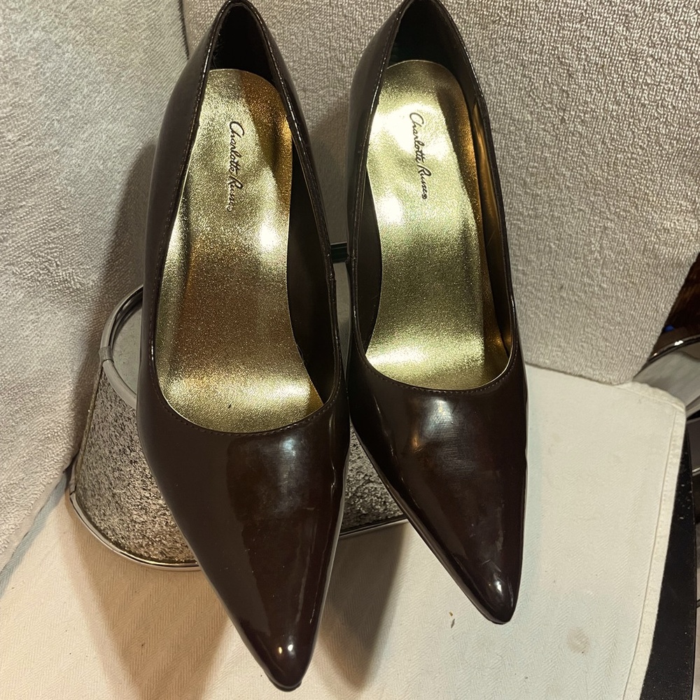 Charlotte Russe Heels Womens 8 Coney Slip On Pointed Pumps Brown Faux Leather